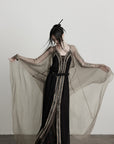 DOINDULGE Sheer Drape Long Cardigan with Bead Tie Detail