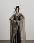 DOINDULGE Sheer Drape Long Cardigan with Bead Tie Detail