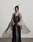 DOINDULGE Sheer Drape Long Cardigan with Bead Tie Detail