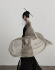 DOINDULGE Sheer Drape Long Cardigan with Bead Tie Detail