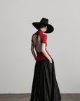 DOINDULGE Black Pleated Skirt Red Button Accents