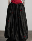 DOINDULGE Black Pleated Skirt Red Button Accents