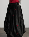DOINDULGE Black Pleated Skirt Red Button Accents