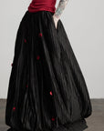 DOINDULGE Black Pleated Skirt Red Button Accents