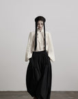 DOINDULGE Textured Button Shirt with Ruffled Front and Long Sashes