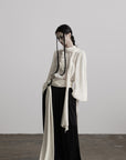 DOINDULGE Textured Button Shirt with Ruffled Front and Long Sashes