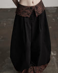 DOINDULGE Wide-Legged High-Waisted Pants with Leaf-Pattern Detail