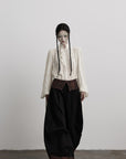 DOINDULGE Wide-Legged High-Waisted Pants with Leaf-Pattern Detail