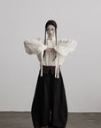 DOINDULGE Wide-Legged High-Waisted Pants with Leaf-Pattern Detail