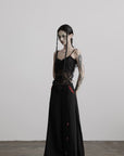 DOINDULGE Deconstructed Mesh Top with Beads and Raw Edge Detailing