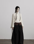 DOINDULGE Textured Button Shirt with Ruffled Front and Long Sashes