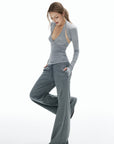 IAMXIAA Star Patch Wide Leg Sweatpants Drawstring Waist Lounge Pants