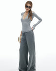IAMXIAA Star Patch Wide Leg Sweatpants Drawstring Waist Lounge Pants