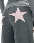 IAMXIAA Star Patch Wide Leg Sweatpants Drawstring Waist Lounge Pants