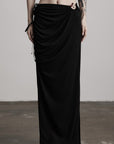 DOINDULGE Beaded Drawstring Draped Maxi Skirt