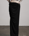 DOINDULGE Beaded Drawstring Draped Maxi Skirt