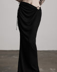 DOINDULGE Beaded Drawstring Draped Maxi Skirt