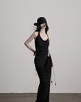 DOINDULGE Beaded Drawstring Draped Maxi Skirt