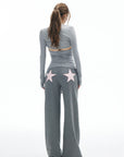 IAMXIAA Star Patch Wide Leg Sweatpants Drawstring Waist Lounge Pants