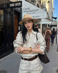 ROVENTE Pinstripe Linen Shirt and Shorts Set with Relaxed Fit and Tailored Detailing