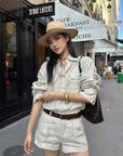 ROVENTE Pinstripe Linen Shirt and Shorts Set with Relaxed Fit and Tailored Detailing