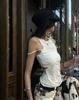 WARDEN EDGE Cutout Layered Tank Top with Asymmetric Hem