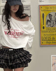 WARDEN EDGE Off-Shoulder Cropped Long Sleeve Tee with Asymmetric Hem