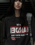 WARDEN EDGE Washed Oversized Tee with Red Letter Print
