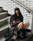 WARDEN EDGE Washed Oversized Tee with Red Letter Print