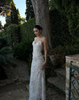 ROVENTE Embellished Lace Maxi Dress with Sequin Detail and Open Back