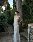 ROVENTE Embellished Lace Maxi Dress with Sequin Detail and Open Back