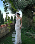 ROVENTE Embellished Lace Maxi Dress with Sequin Detail and Open Back