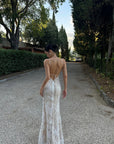 ROVENTE Embellished Lace Maxi Dress with Sequin Detail and Open Back