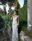 ROVENTE Embellished Lace Maxi Dress with Sequin Detail and Open Back