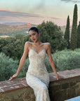 ROVENTE Embellished Lace Maxi Dress with Sequin Detail and Open Back