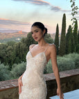 ROVENTE Embellished Lace Maxi Dress with Sequin Detail and Open Back