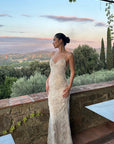 ROVENTE Embellished Lace Maxi Dress with Sequin Detail and Open Back