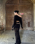 ROVENTE Sheer Mesh Sequin Maxi Skirt with Floral Embroidery