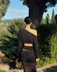 ROVENTE Sheer Mesh Sequin Maxi Skirt with Floral Embroidery