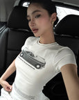 ROVENTE Vintage Car Graphic Baby Tee with Fitted Silhouette and Printed Text