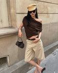 ROVENTE One-Shoulder Draped Fitted Tee