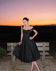 ROVENTE Off-Shoulder Satin Corset Midi Dress with Flared Skirt