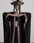 DOINDULGE Embroidered Long Kimono Coat with Flowing Silhouette and Contrast Details