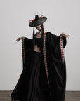DOINDULGE Embroidered Long Kimono Coat with Flowing Silhouette and Contrast Details
