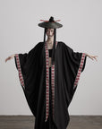 DOINDULGE Embroidered Long Kimono Coat with Flowing Silhouette and Contrast Details