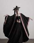 DOINDULGE Embroidered Long Kimono Coat with Flowing Silhouette and Contrast Details