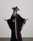 DOINDULGE Embroidered Long Kimono Coat with Flowing Silhouette and Contrast Details