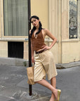 ROVENTE Lace Halter Top in Brown Velvet