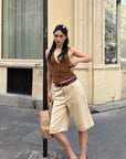 ROVENTE Lace Halter Top in Brown Velvet
