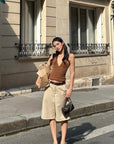 ROVENTE Lace Halter Top in Brown Velvet
